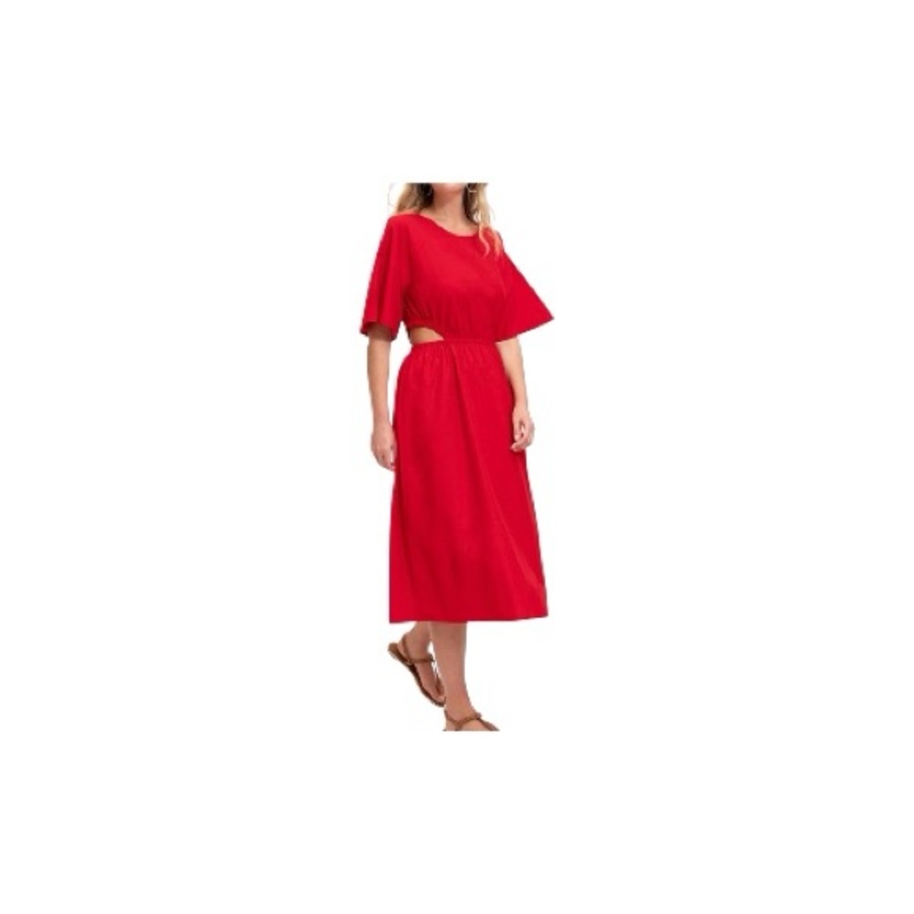 Woolworths   Bright Red Side Cut-Out Elastic Waist Short Sleeves Midi Dress L